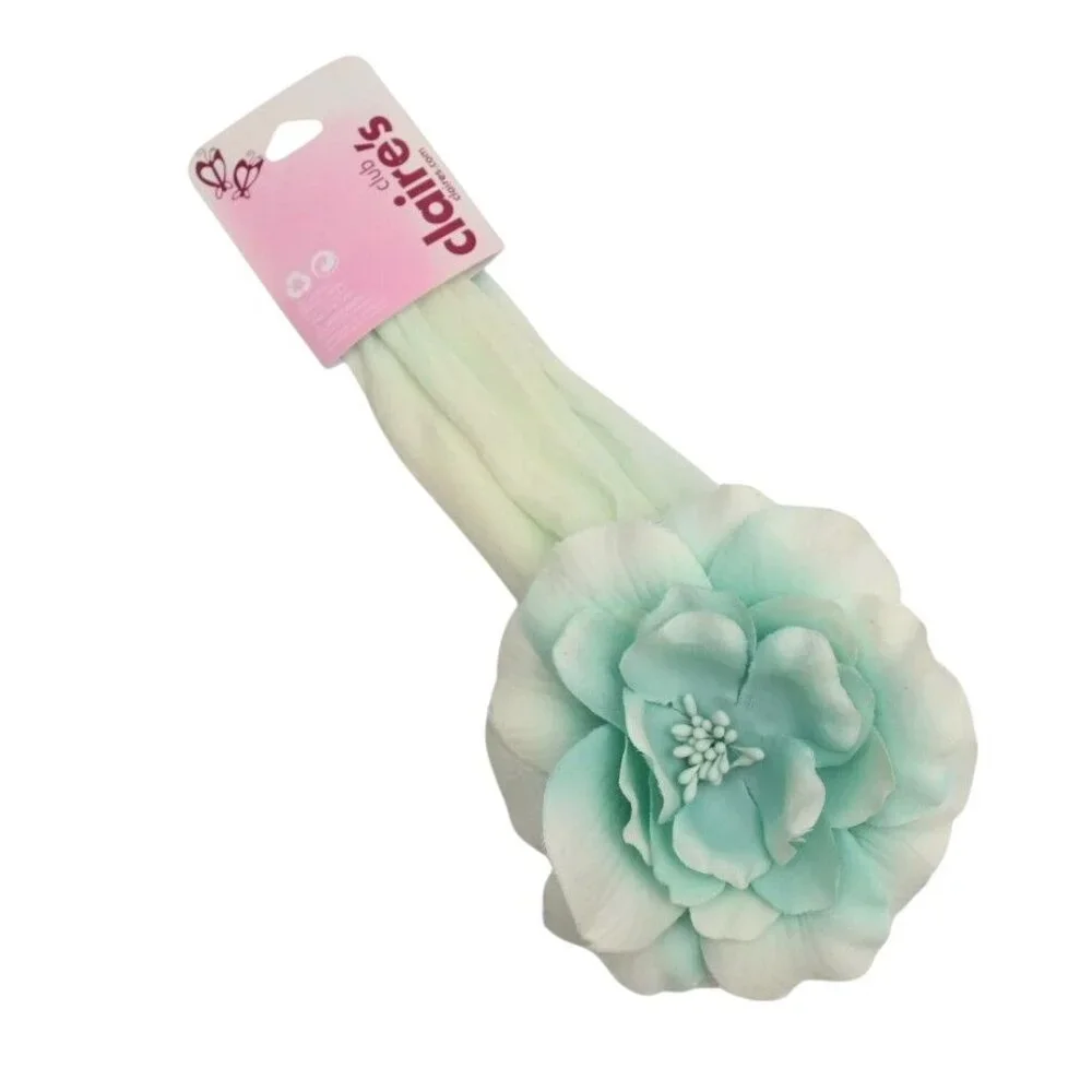 Claires Large Floral Headband Aqua White Flower